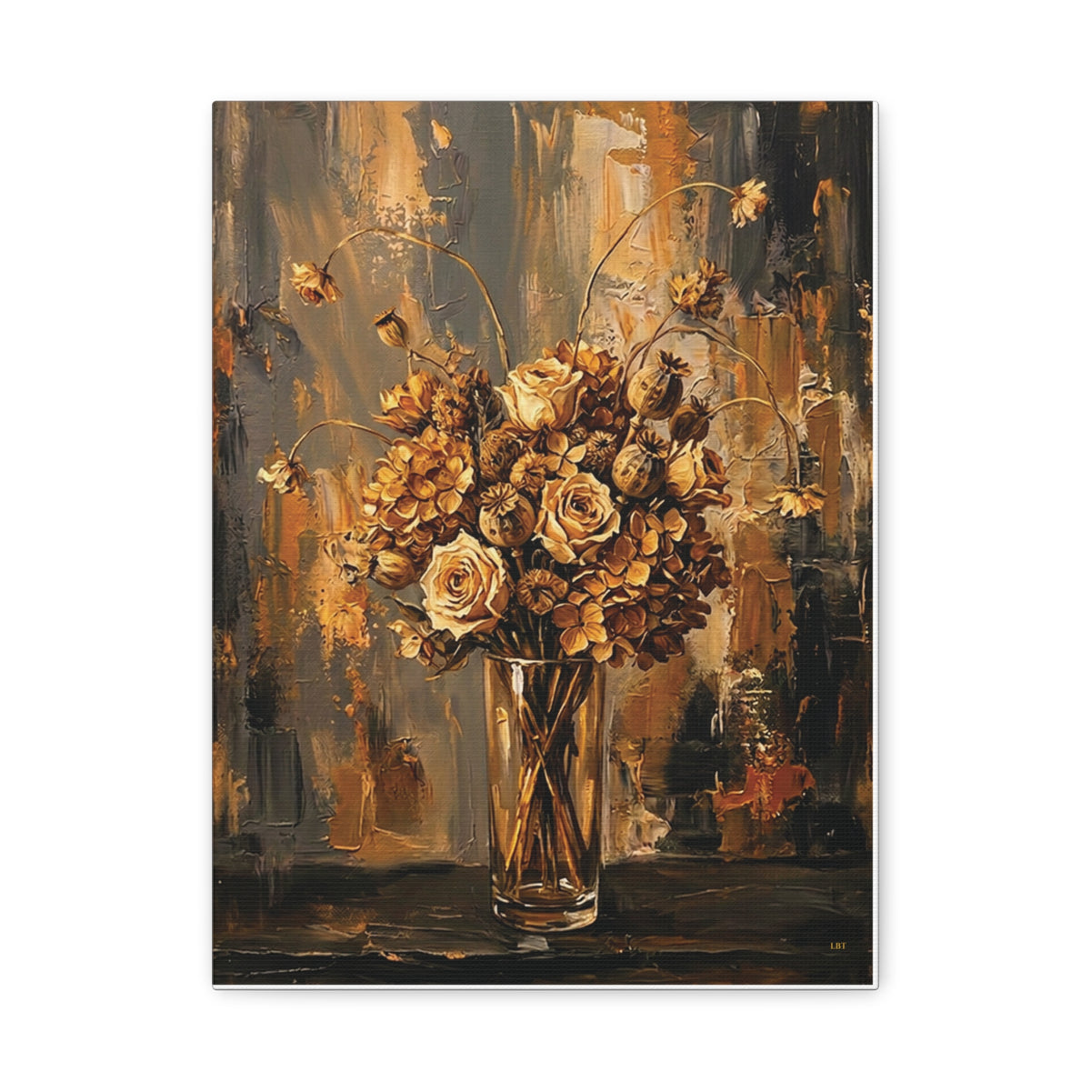 Amber Stillness – Dried Floral Stretched Canvas Wall Art