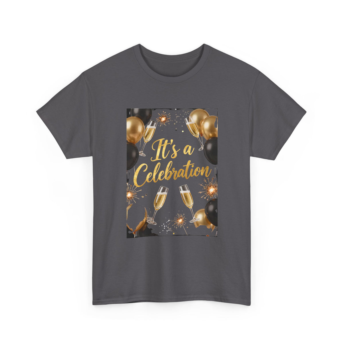 Celebration Party T-Shirt — "It's a Celebration" Gold & Black Balloons