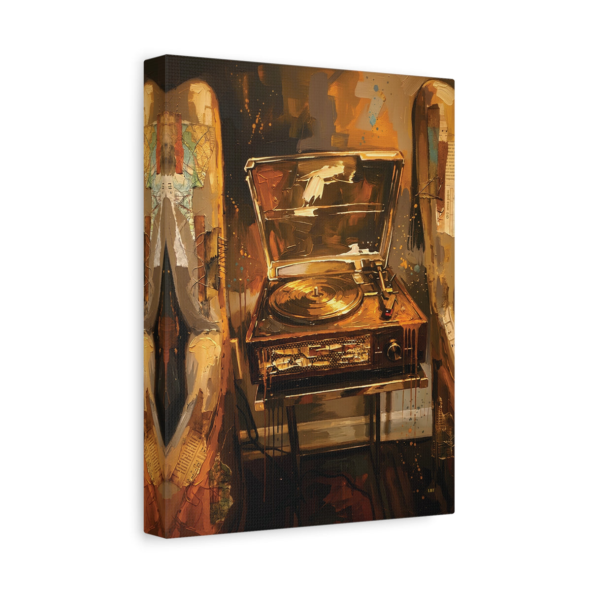 Soulful Spin – Vintage Record Player Stretched Canvas Wall Art