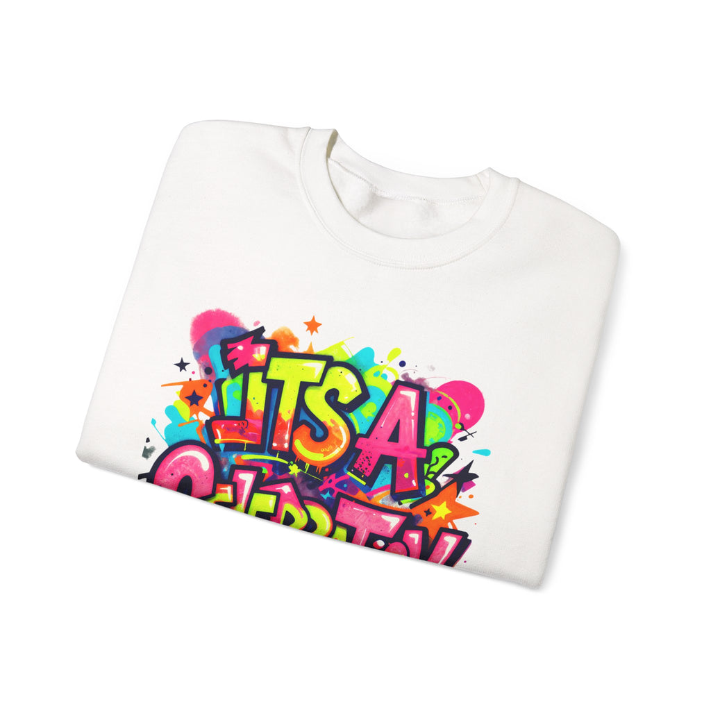Crewneck Sweatshirt — Colorful "It's A Celebration" Graffiti Design