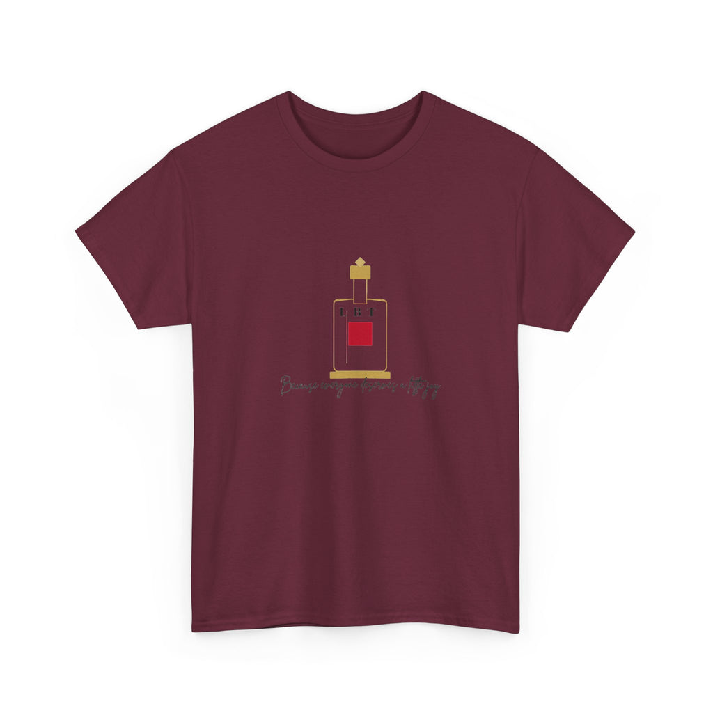 T-Shirt — LBT Perfume Bottle Graphic Tee with "Become someone everyone's #1" Script