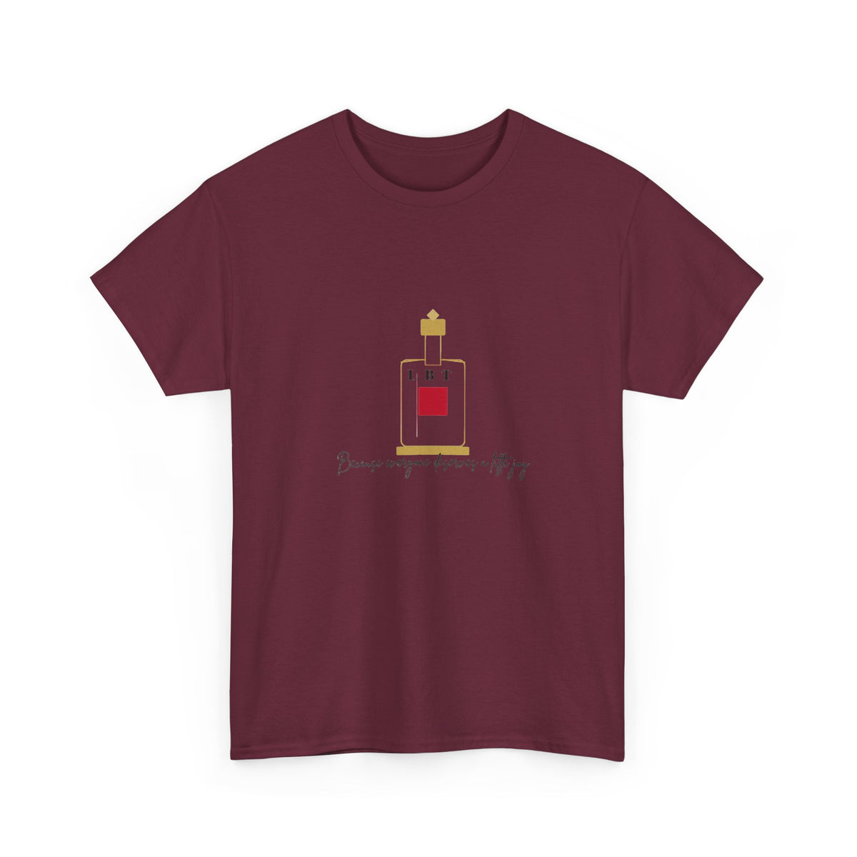T-Shirt — LBT Perfume Bottle Graphic Tee with "Become someone everyone's #1" Script