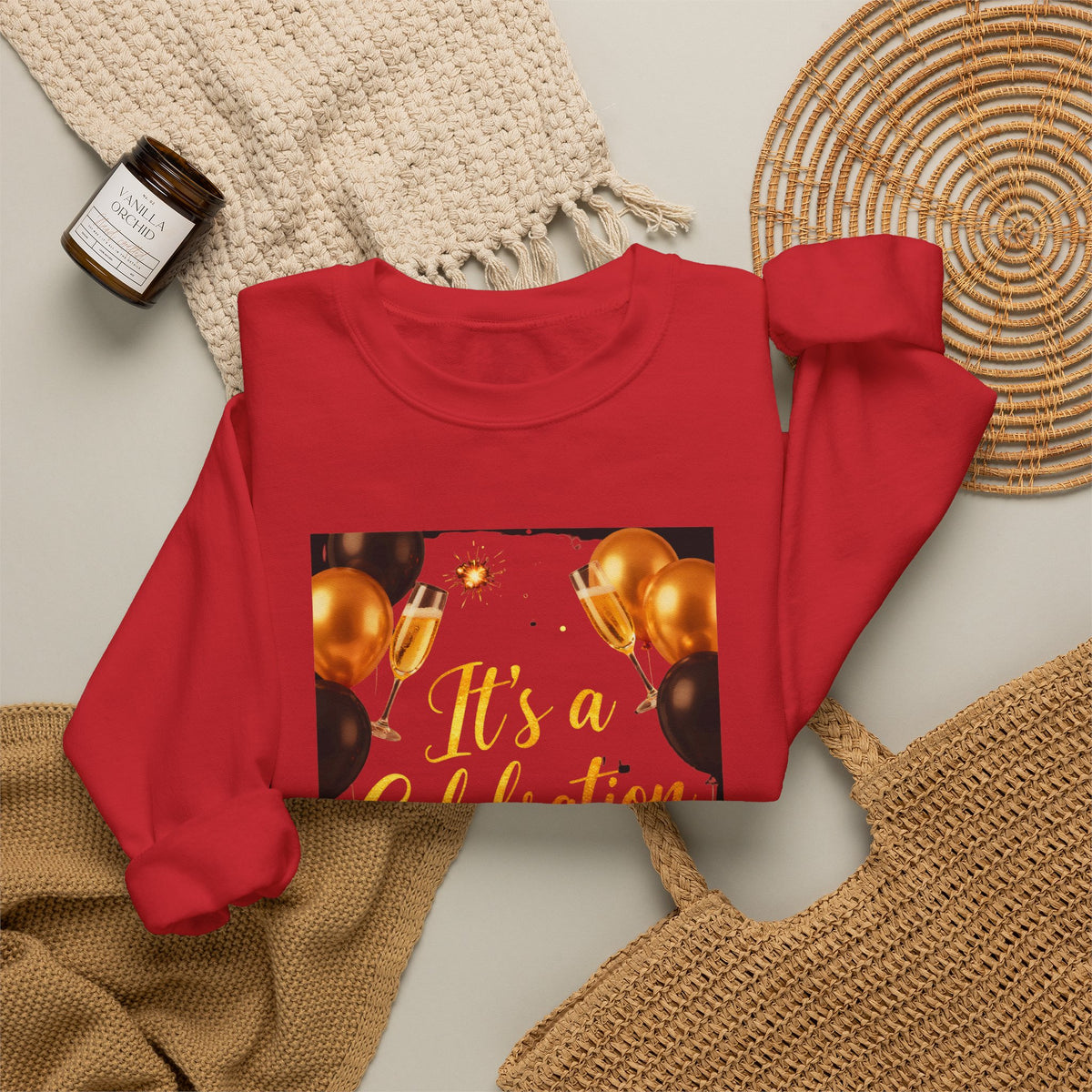 Crewneck Sweatshirt — "It's a Celebration" Champagne & Balloons Party Design