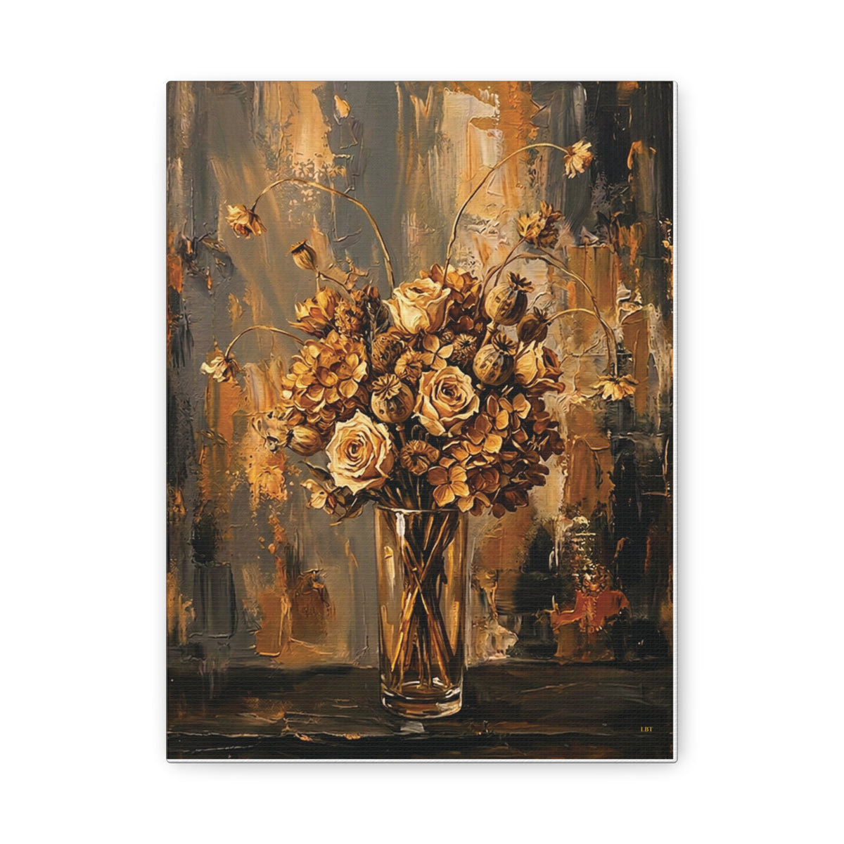 Amber Stillness – Dried Floral Stretched Canvas Wall Art
