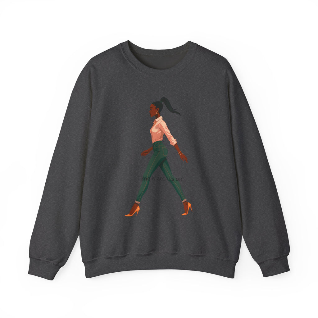 Crewneck Sweatshirt — Chic Walking Woman Graphic, Casual Everyday Pullover