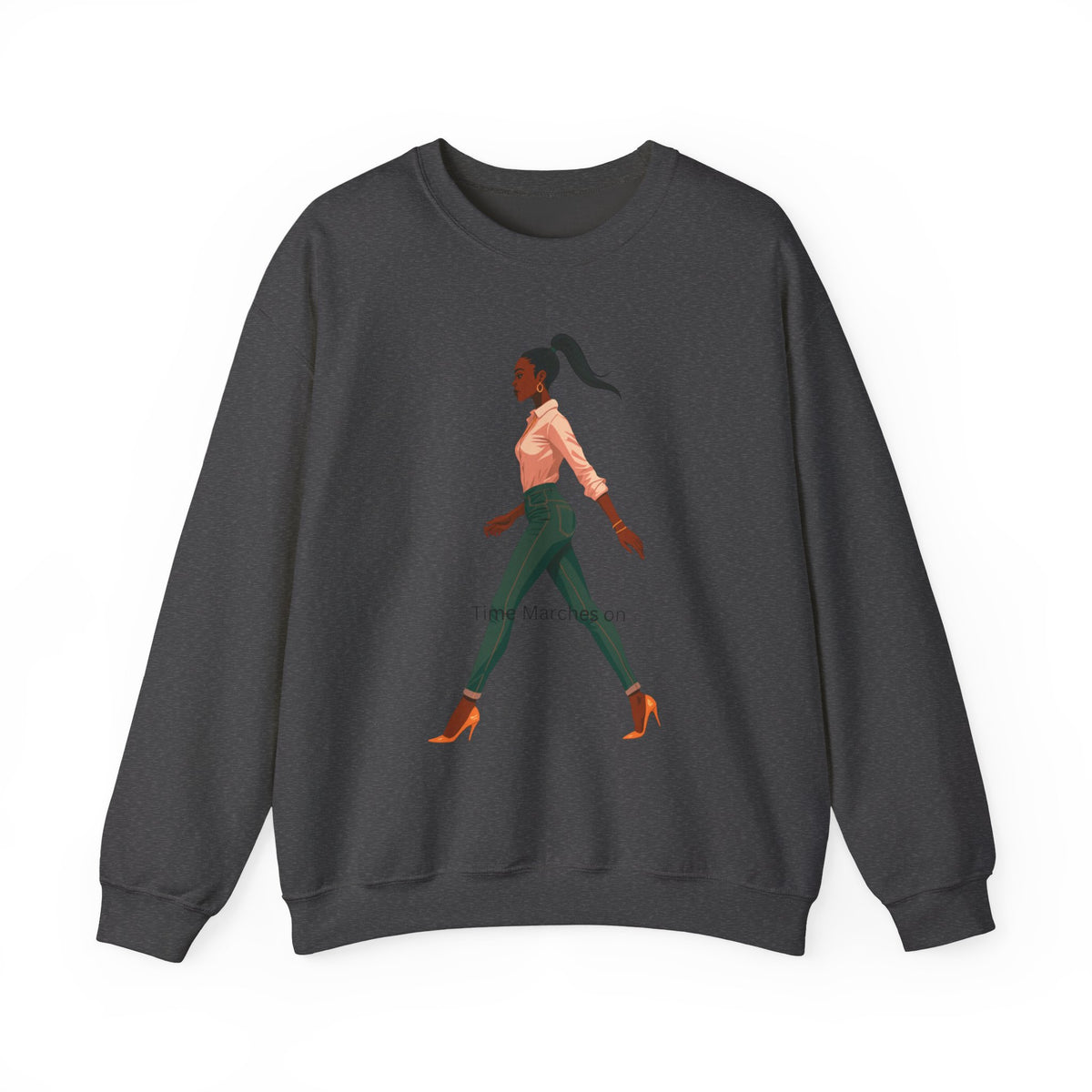 Crewneck Sweatshirt — Chic Walking Woman Graphic, Casual Everyday Pullover