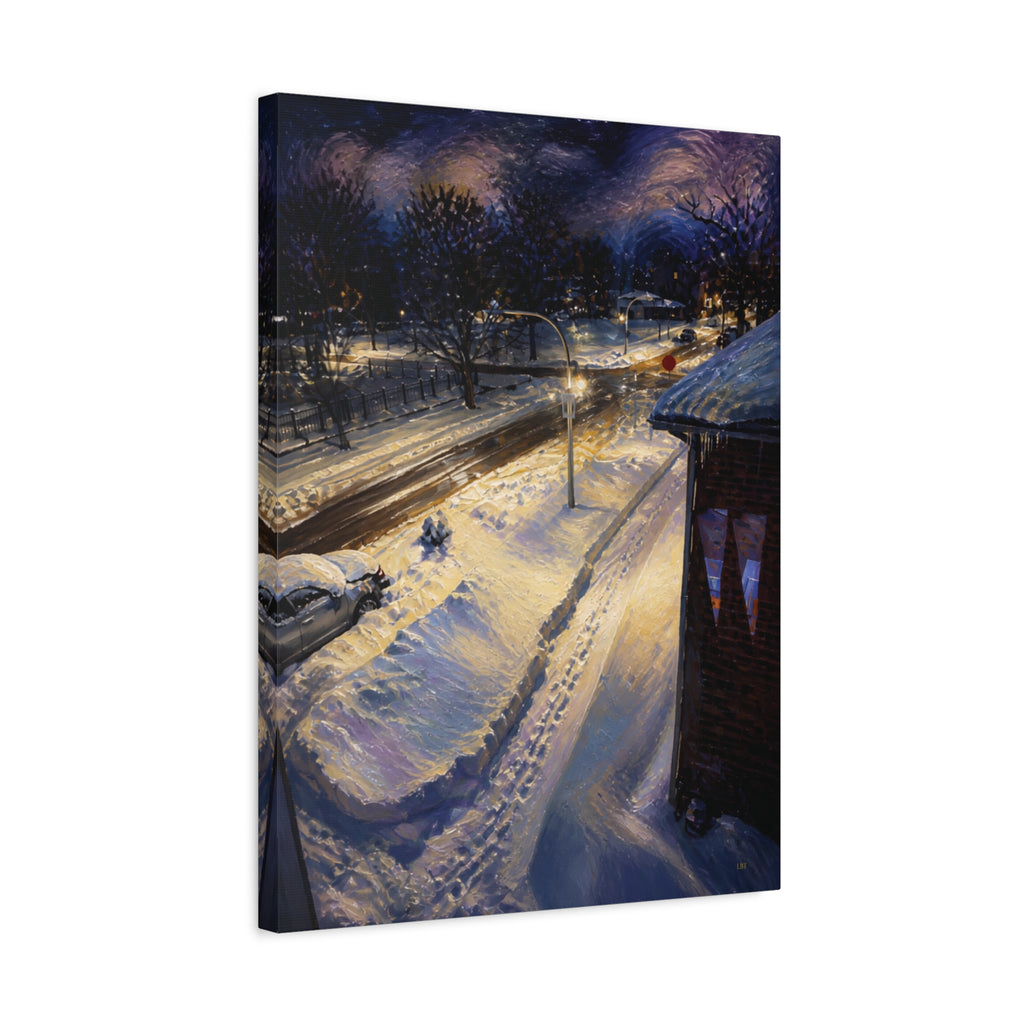Twilight Across the Way – Urban Landscape Stretched Canvas Wall Art