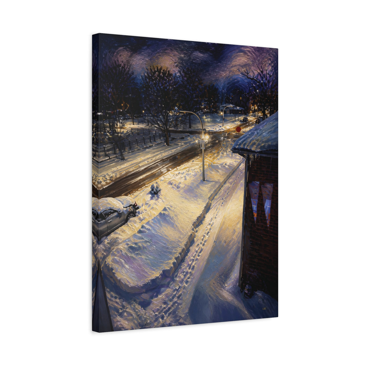 Twilight Across the Way – Urban Landscape Stretched Canvas Wall Art