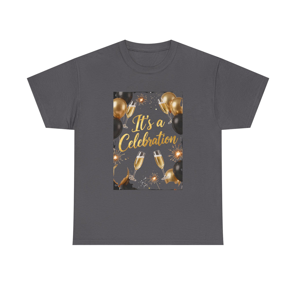 Celebration Party T-Shirt — "It's a Celebration" Gold & Black Balloons