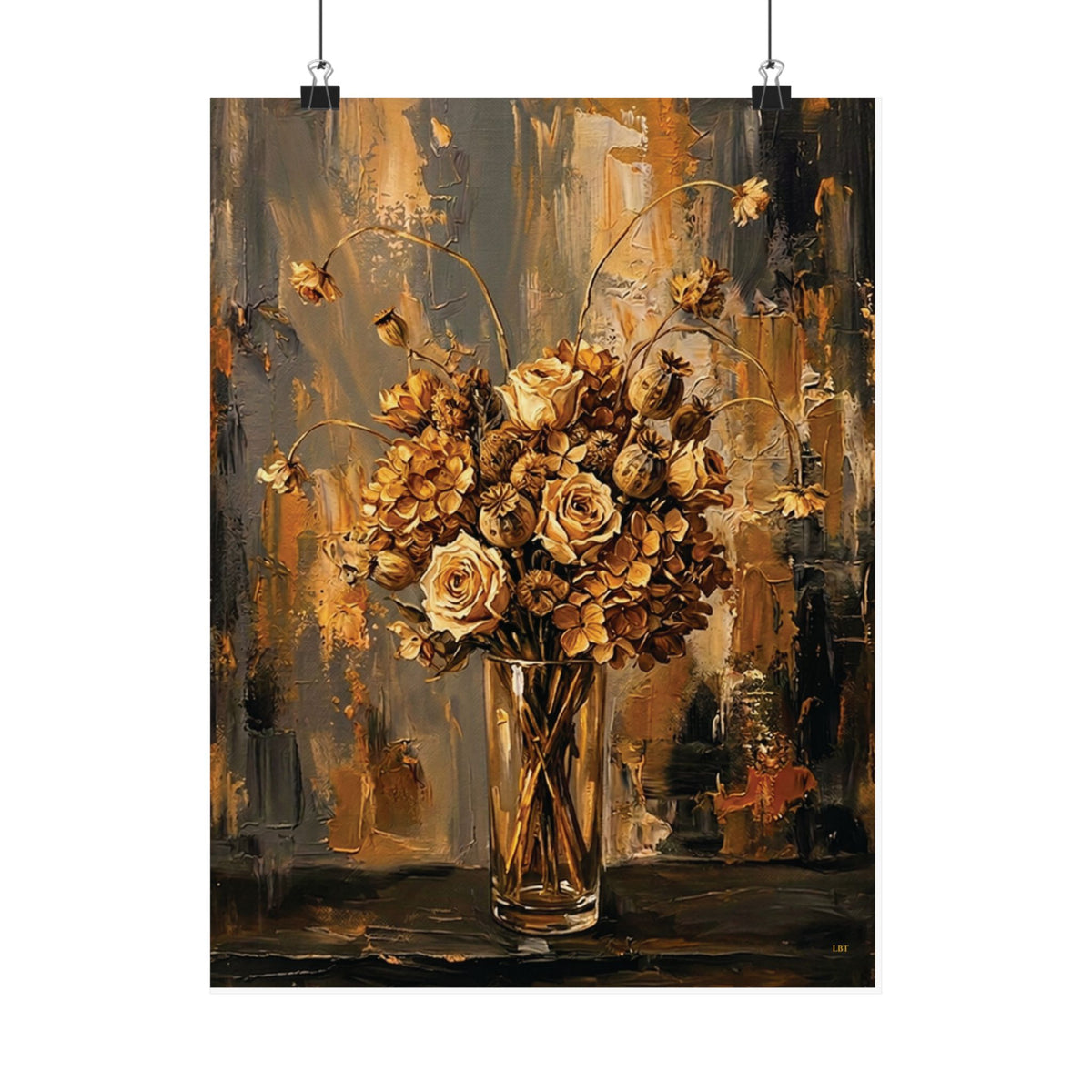 Amber Stillness – Dried Floral Wall Art Poster