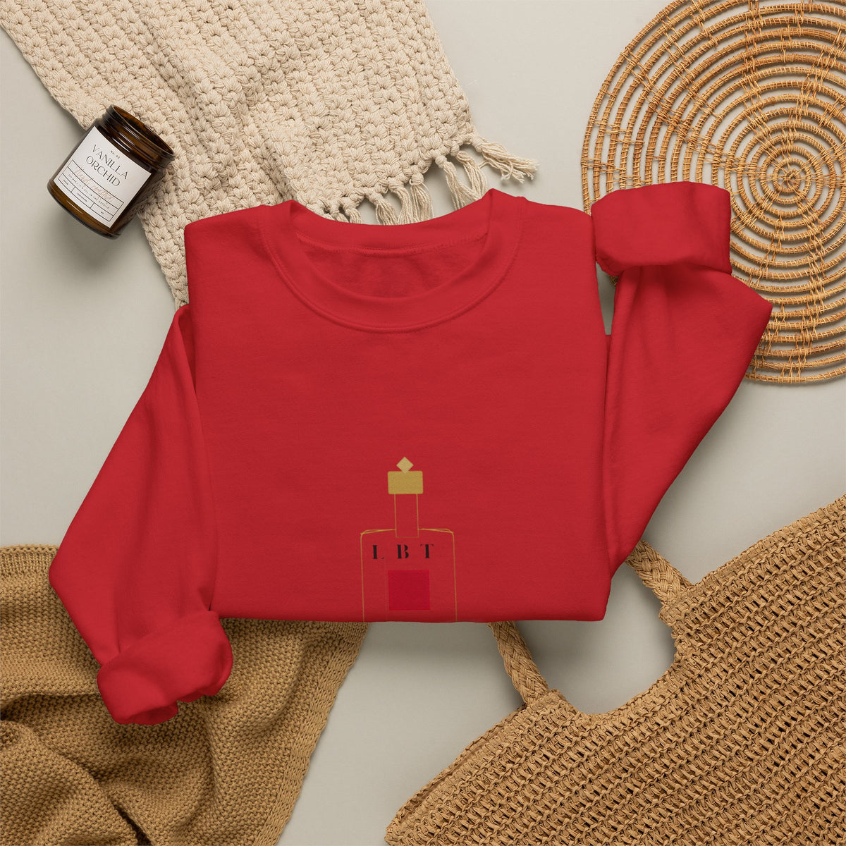 Crewneck Sweatshirt — Minimal Perfume Bottle Graphic with Subtle Script