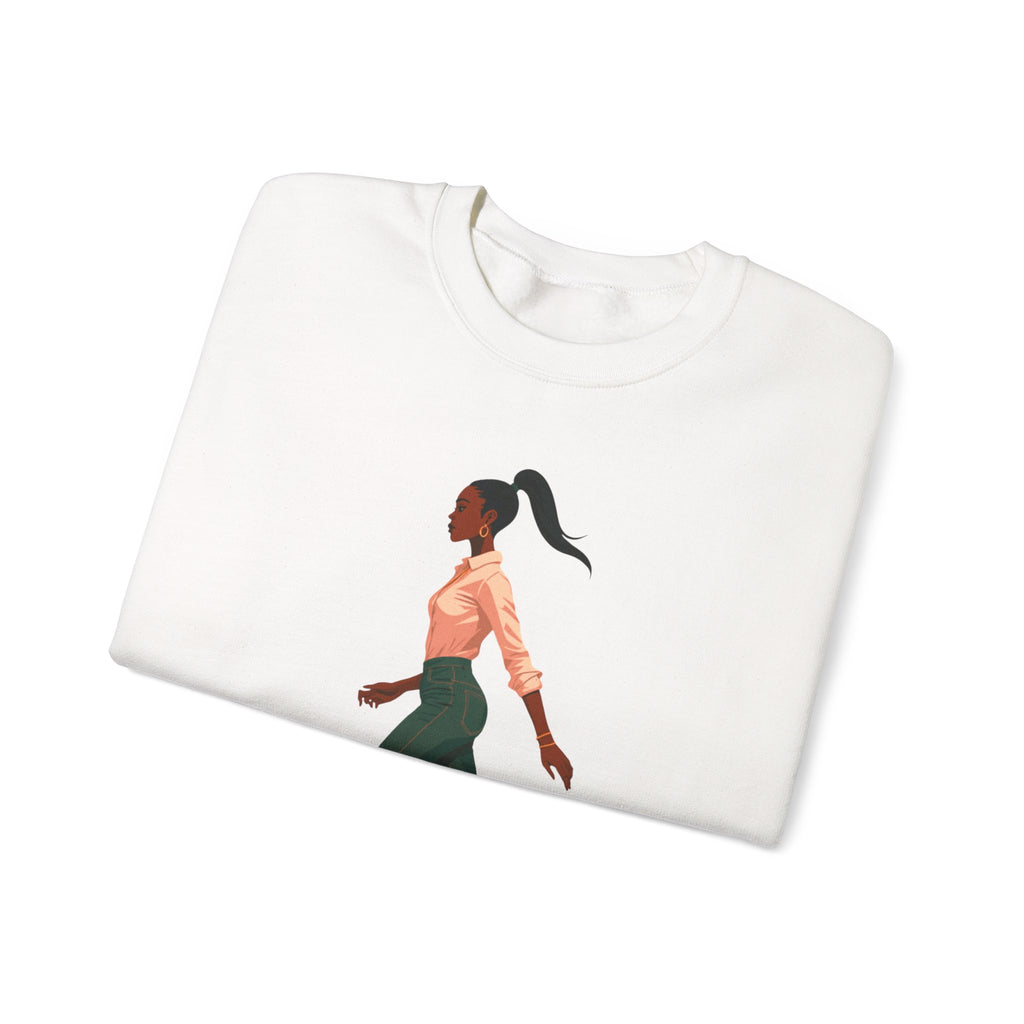 Crewneck Sweatshirt — Chic Walking Woman Graphic, Casual Everyday Pullover