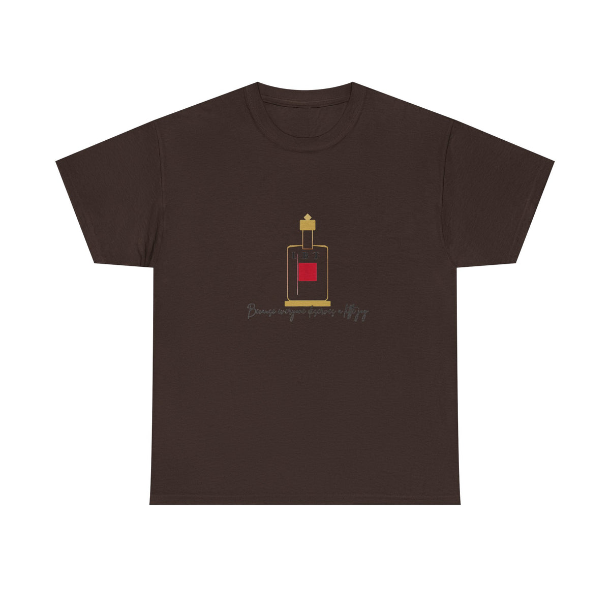 T-Shirt — LBT Perfume Bottle Graphic Tee with "Become someone everyone's #1" Script