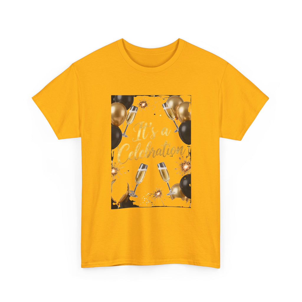 Celebration Party T-Shirt — "It's a Celebration" Gold & Black Balloons