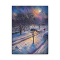 Moonlit Crossing – Snowy Street Stretched Canvas Wall Art