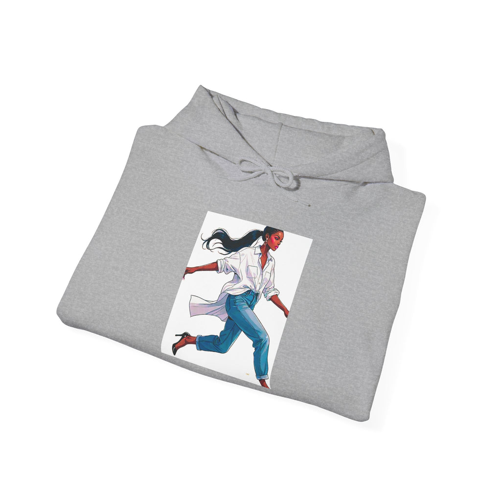 Running Woman Graphic Hoodie — Athletic Illustration Sweatshirt