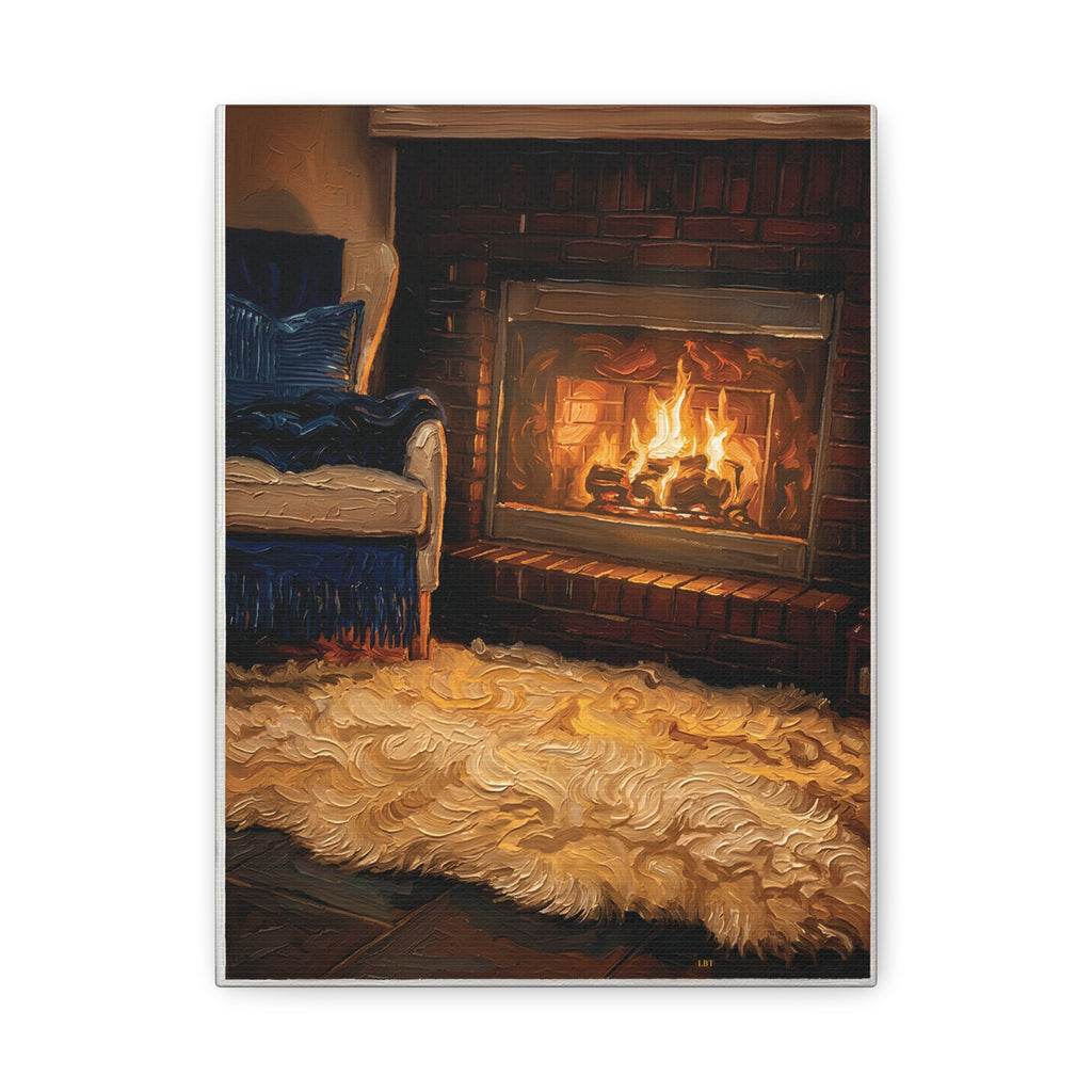 Cozy Hearth – Fireside Interior Stretched Canvas Wall Art