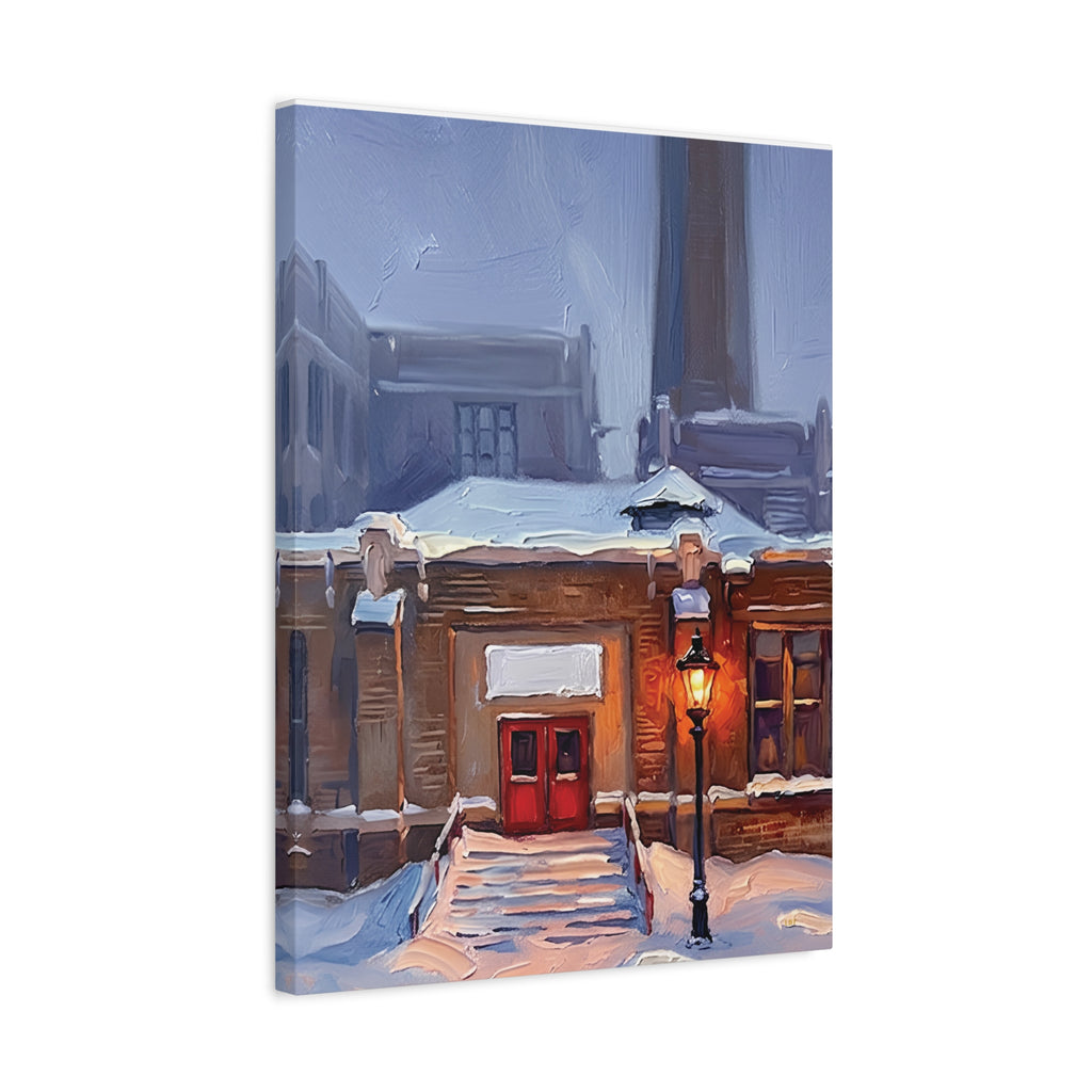 Winter Welcome – Red Door Architectural Stretched Canvas Wall Art