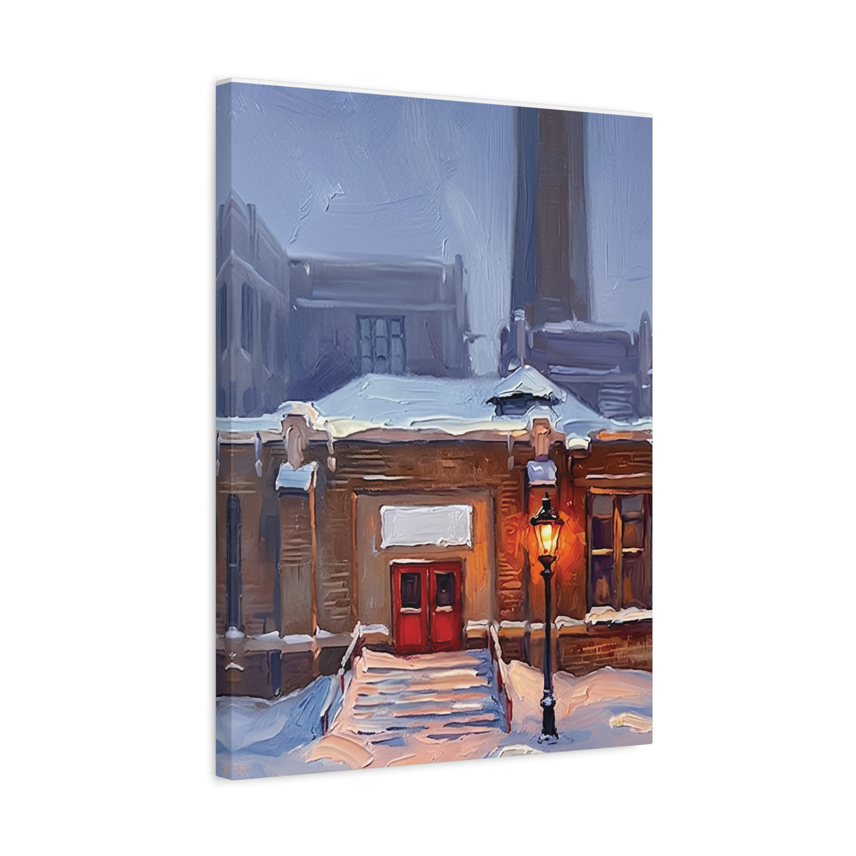 Winter Welcome – Red Door Architectural Stretched Canvas Wall Art