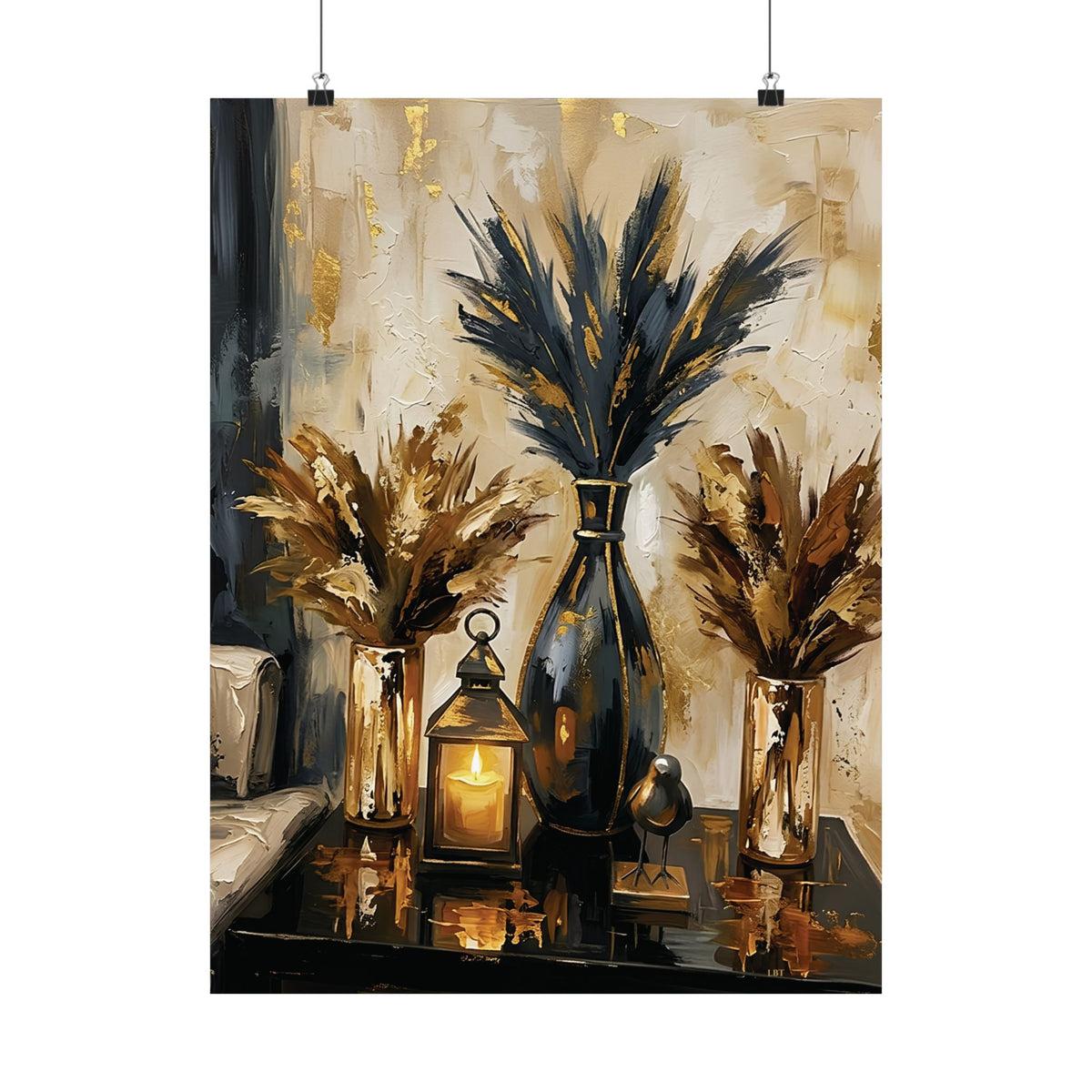 Blue and Amber Harmony – Pampas Still Life Wall Art Poster