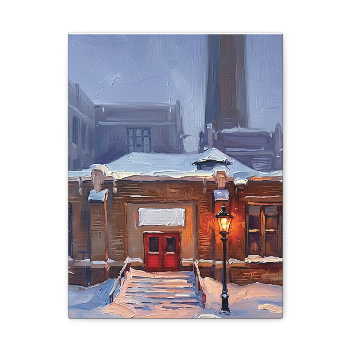 Winter Welcome – Red Door Architectural Stretched Canvas Wall Art