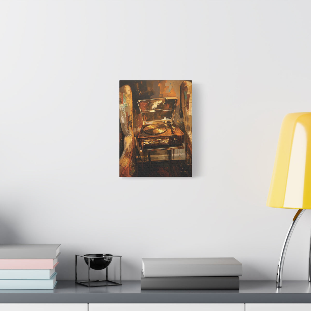 Soulful Spin – Vintage Record Player Stretched Canvas Wall Art