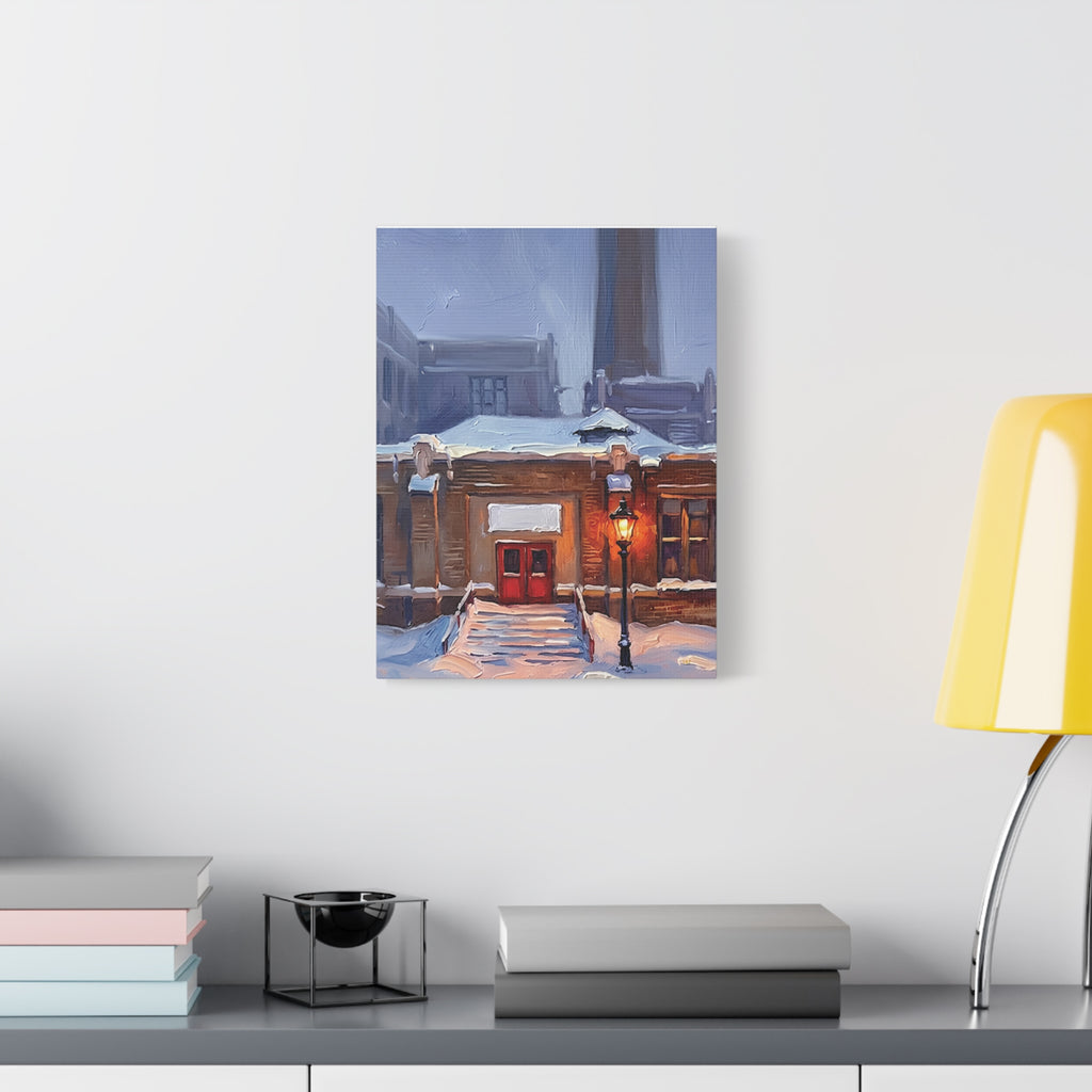 Winter Welcome – Red Door Architectural Stretched Canvas Wall Art
