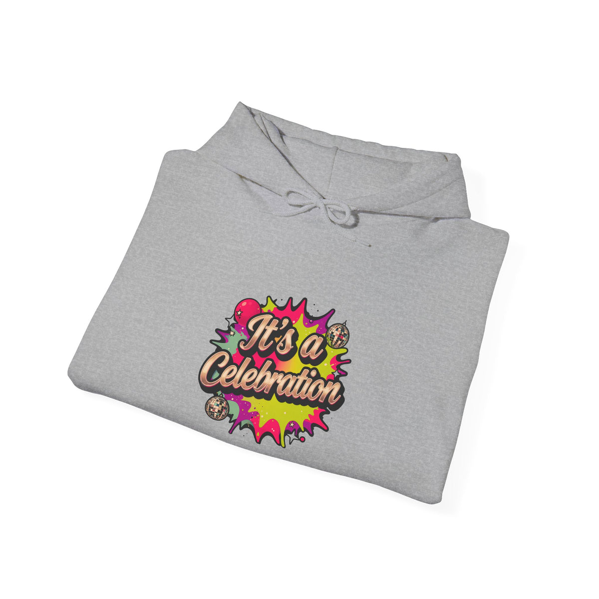 Celebration Graphic Hoodie — "It's a Celebration" Colorful Pop Art Pullover
