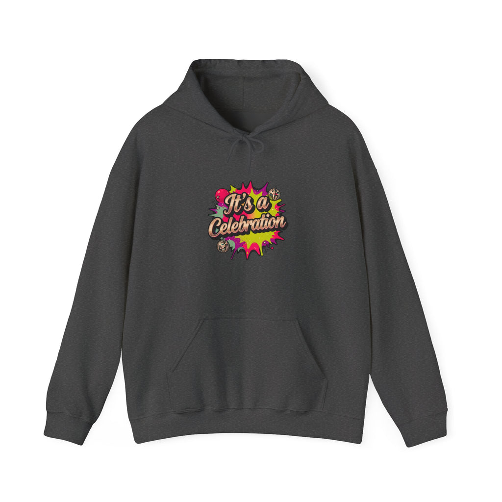 Celebration Graphic Hoodie — "It's a Celebration" Colorful Pop Art Pullover