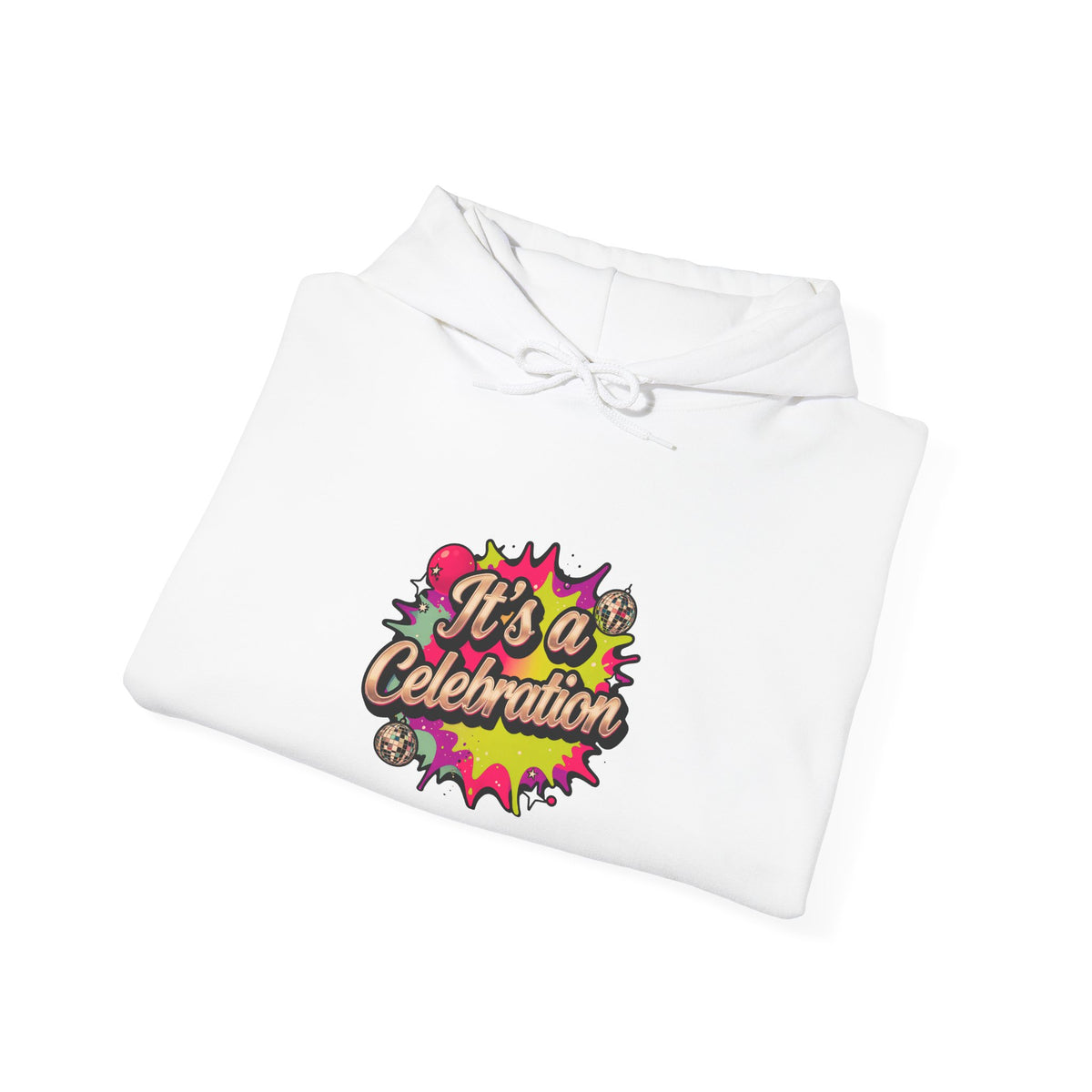 Celebration Graphic Hoodie — "It's a Celebration" Colorful Pop Art Pullover