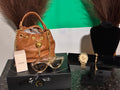 Small brown leather bucket handbag