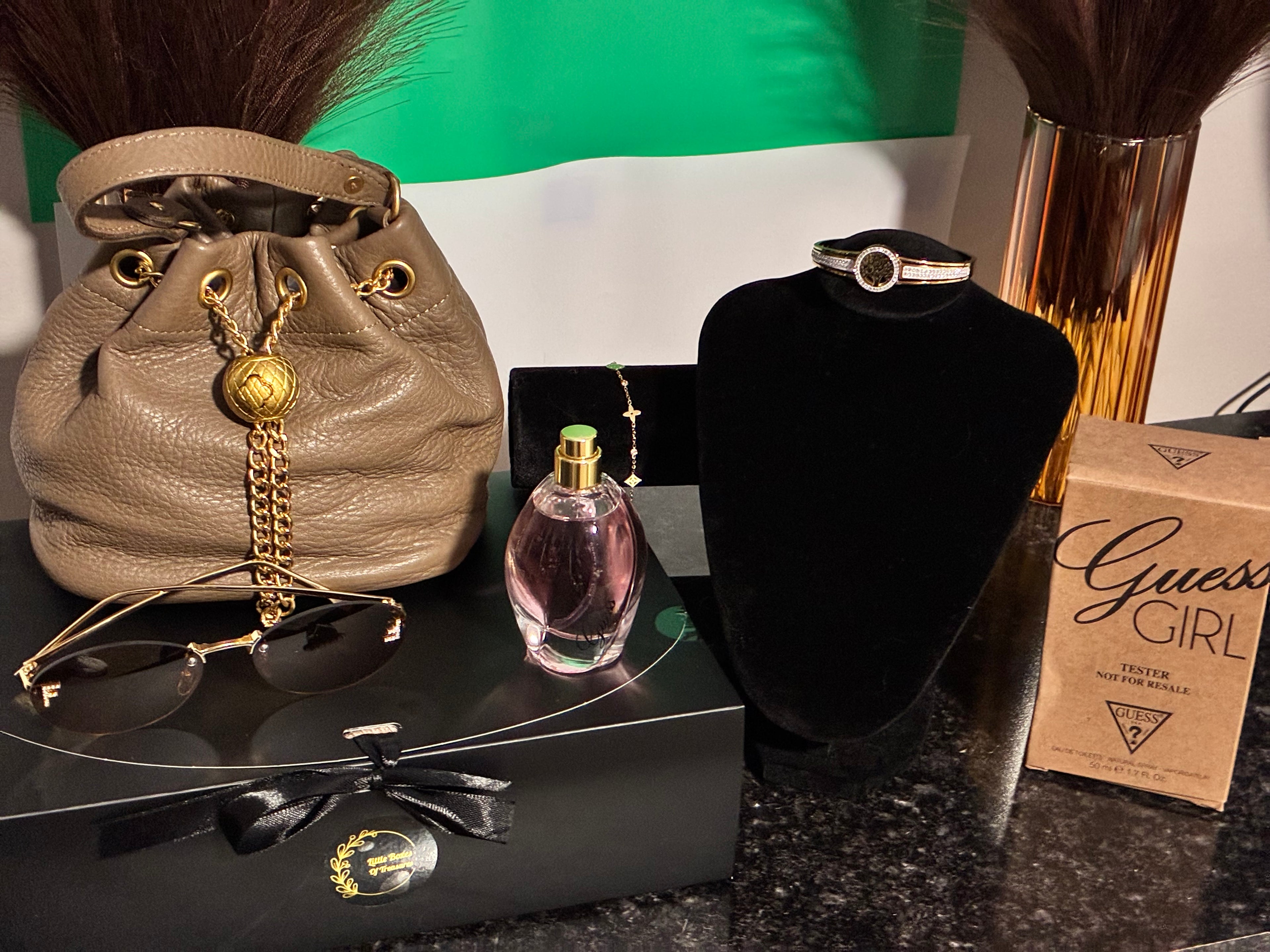 small leather taupe bucket handbag