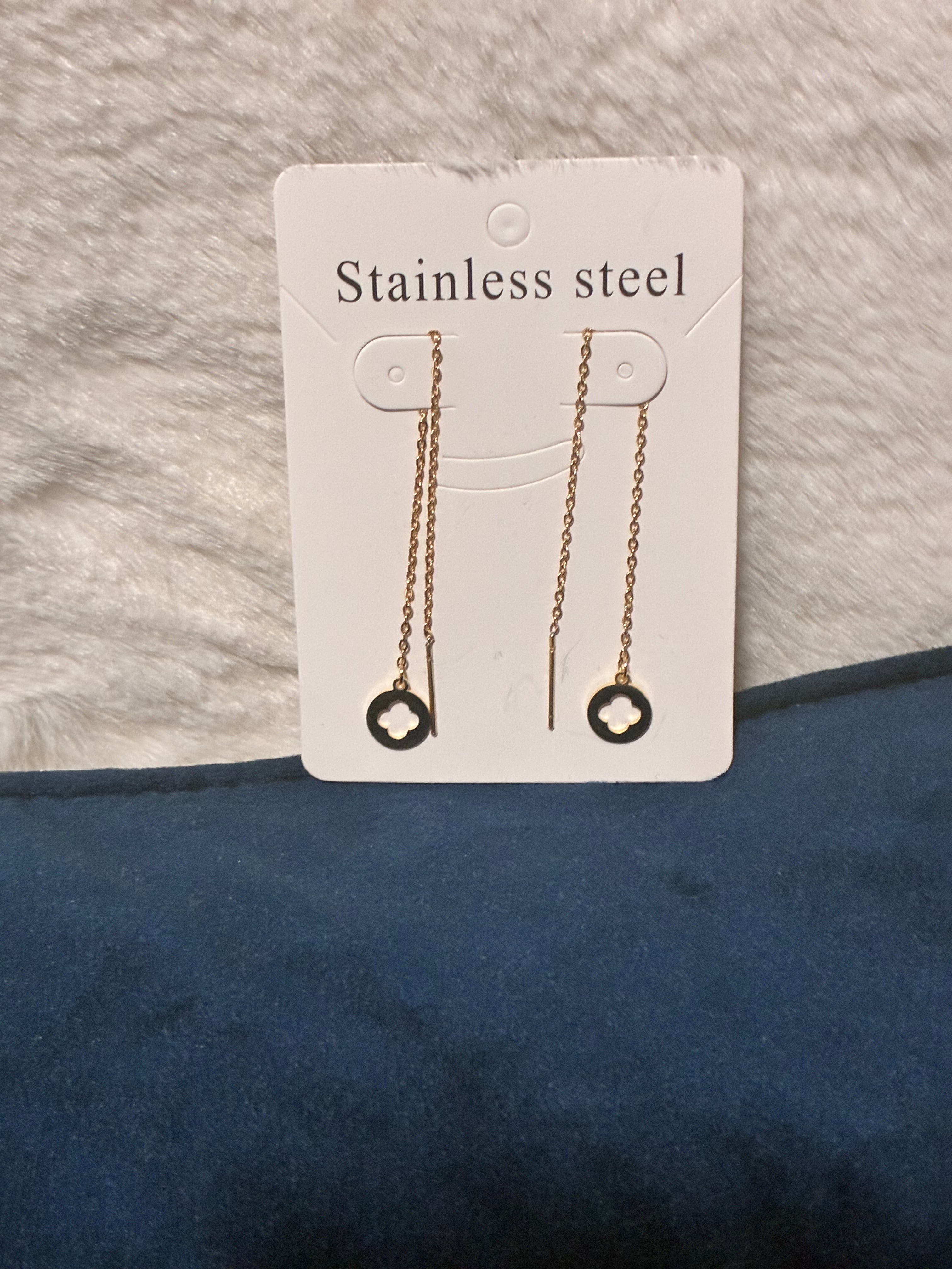 Stainless Steel Clover Drop Earrings