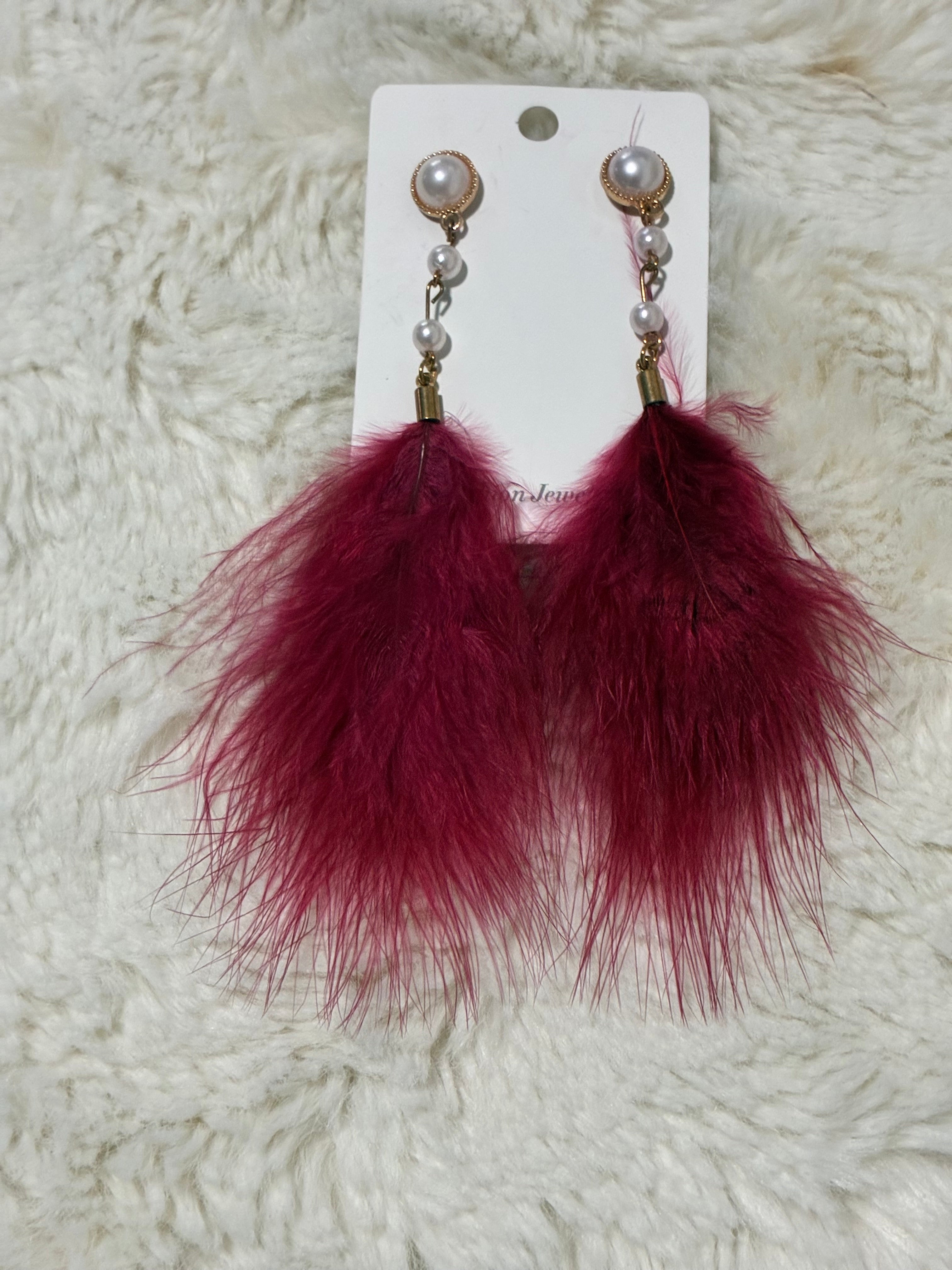 Trendy pink feather earrings