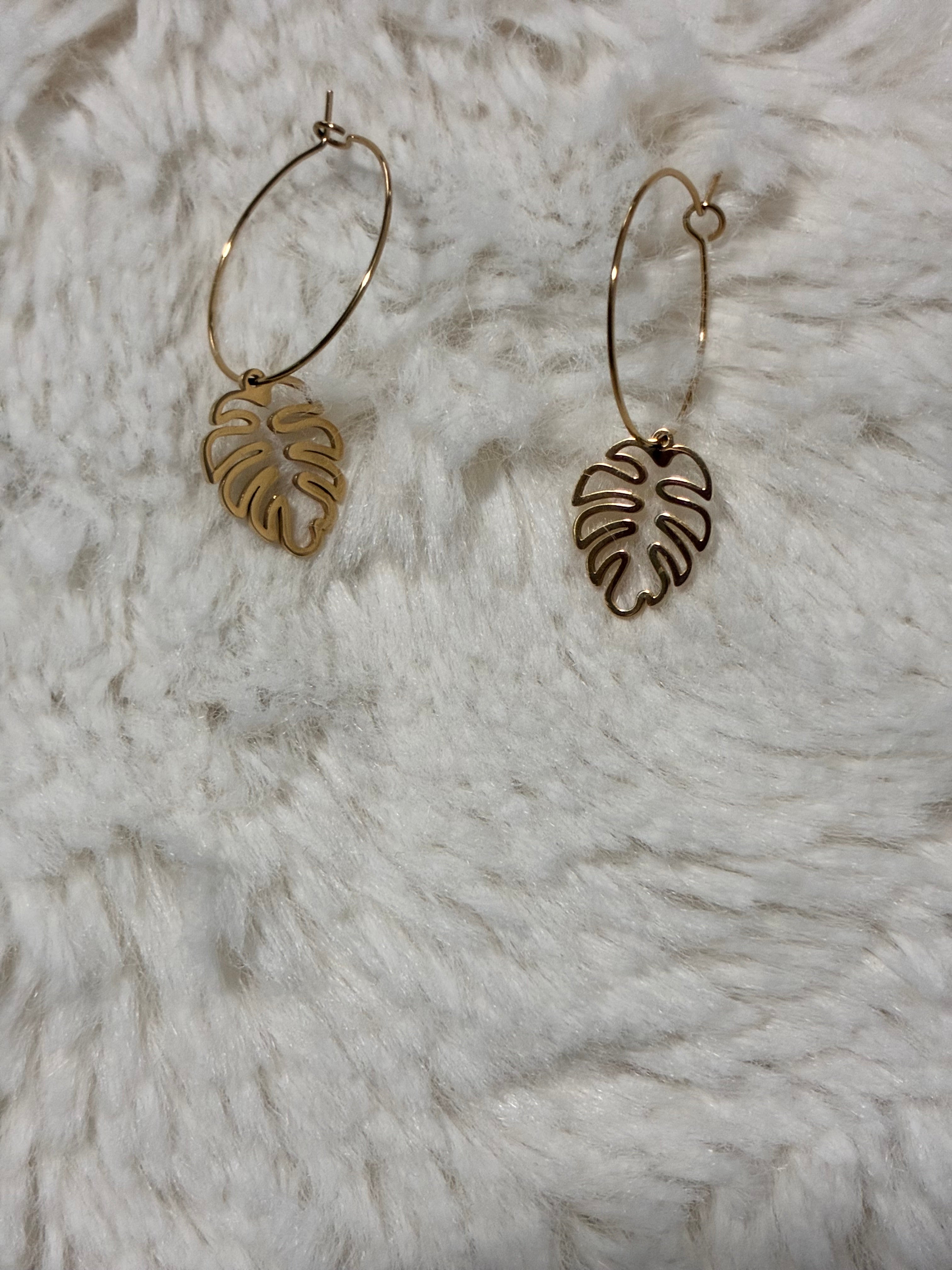 Gold-plated stainless-steel leaf dangle earrings