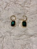 Stainless steel trendy green crystal earrings