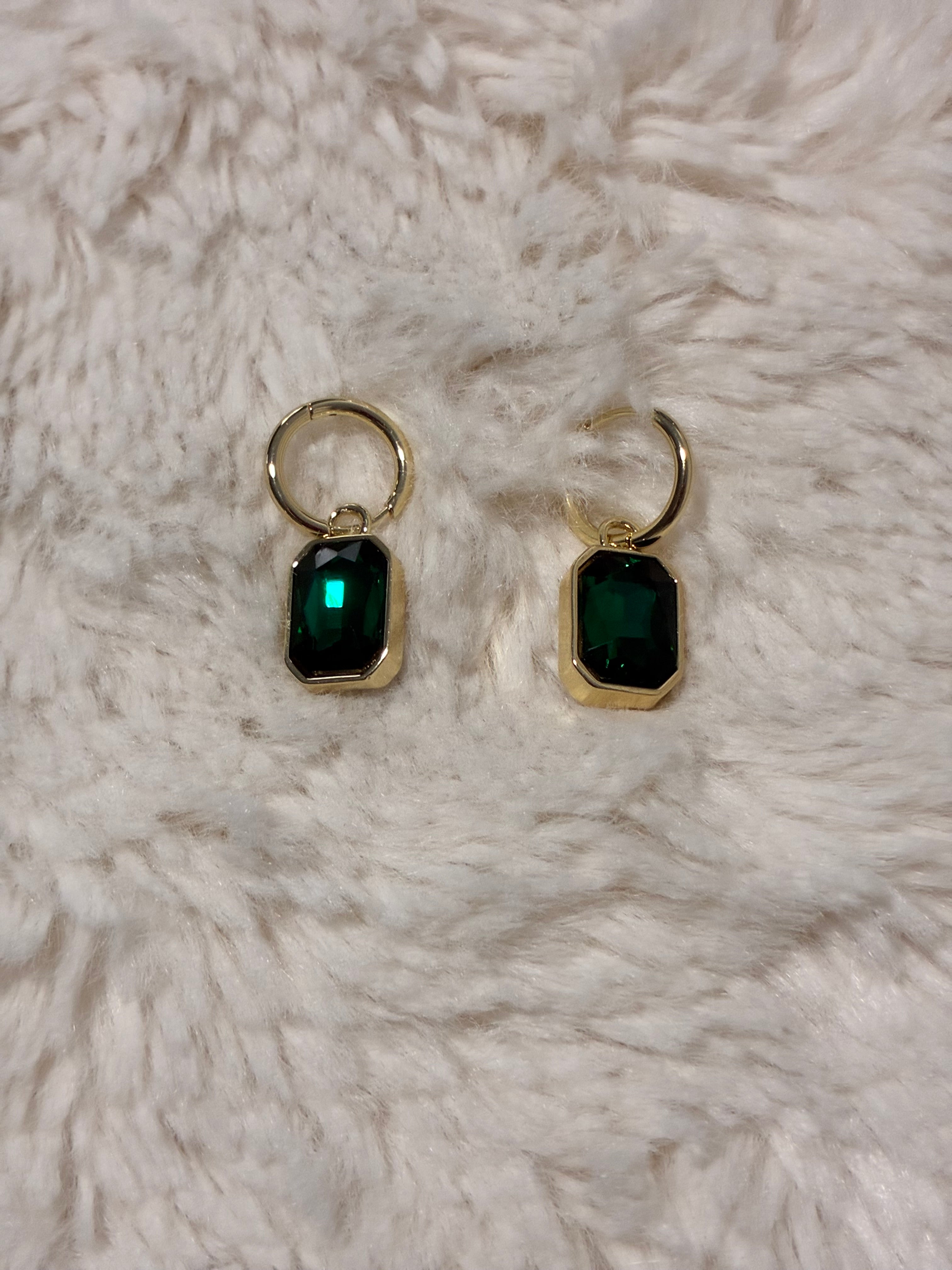 Stainless steel trendy green crystal earrings