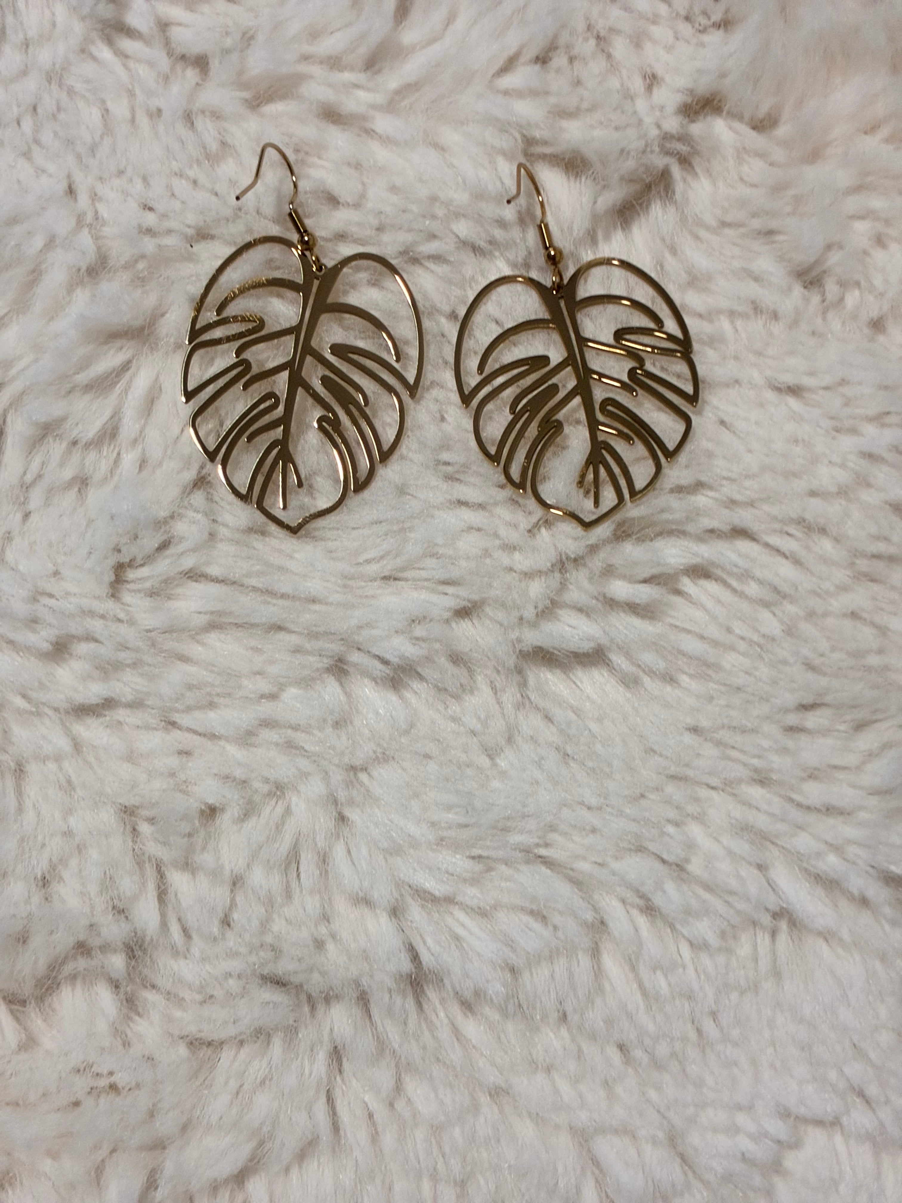 Gold-plated stainless-steel leaf earrings